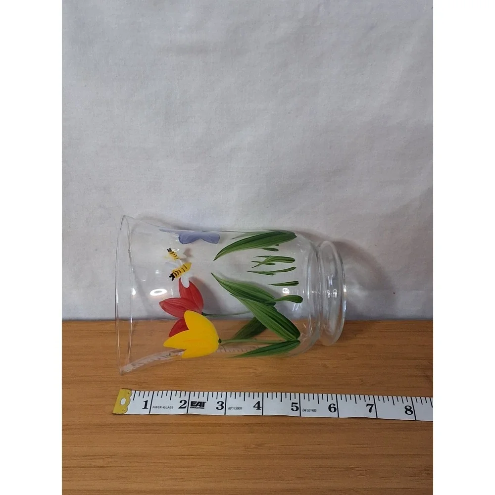 Vintage Hallmark Hand-Painted Floral‎ Glass Hurricane Candle Holders Set of 2